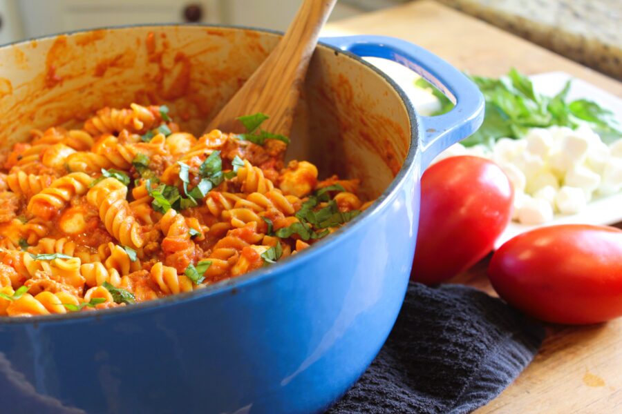 Turkey Caprese Pasta Skillet